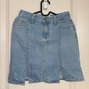 Korean fashion brand Among blue denim Skirt features front slit